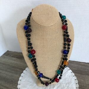 Vtg Multicoloured Lucite Beaded Two Strand Necklace